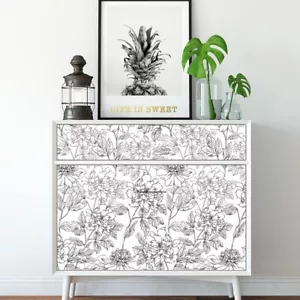 Sketch Line Floral Peel And Stick Wallpaper Home Decor White 17.3"X118" Sticker - Picture 1 of 9