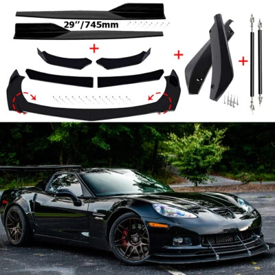 For Chevrolet Corvette C6 Front Rear Bumper Splitter w/ Strut Rods Side Skirts Foto 1 de 4