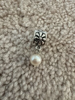 Pandora Posy Charm White Pearl Dangle Flower 925 Sterling Silver - Image 1 of 3