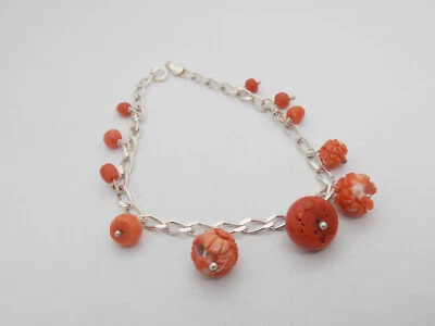 Braccialetto in Argento 925 con Corallo Rosa e Rosso naturale - Bracciale - Immagine 1 di 4