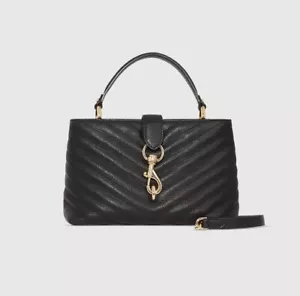 NWT Rebecca Minkoff Edie Top Handle Satchel Leather Crossbody Bag BLACK AUTHENTC - Picture 1 of 13