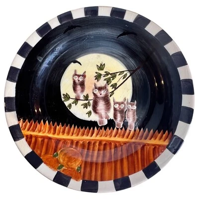 Plato de ensalada hueco de calabaza Sakura con búhos murciélagos Halloween David Carter marrón Foto 1 de 4