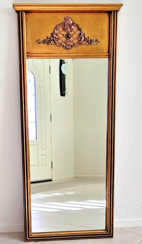 Bassett Mirror Co Louis XVI Style Wood Gold Gilt Trumeau Mirror 43.5"x 19.5" Cover