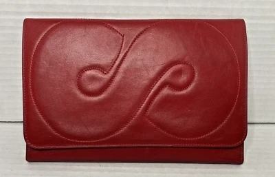 Cartera sin asas vintage años 80 Frances Patiky Stein cuero rojo logotipo “S” Foto 1 de 4