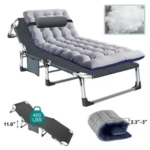 Camping cots Sun Lounger Folding Recliner Chair Reclining Seat Bed with pillow - Picture 1 of 18