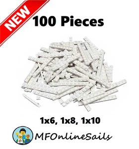 **NEW** 100x Genuine LEGO White LONG PLATES - 1x6 1x8 1x10 Mix - Picture 1 of 4