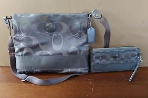Coach Crossbody Legacy Gray Signature Stripe Purse w Wallet Keytags H1276-F20430 - Picture 1 of 10