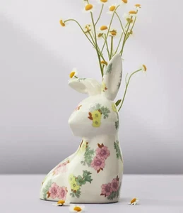 Anthropologie Floral Bunny Rabbit Vase Animal Menagerie Whimsical Blooms 7"H NEW - Picture 1 of 5