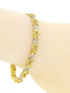 10k Yellow Gold Diamond Nugget Bracelet 7" 6mm 13.9 grams - Picture 1 of 9