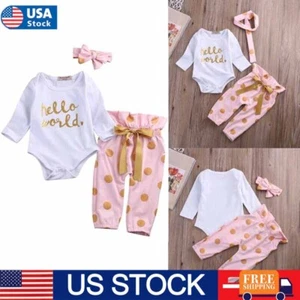 Newborn Infant Baby Girls Romper Jumpsuit Tops+Pants+Headband Outfits 3Pcs Set - Picture 1 of 7