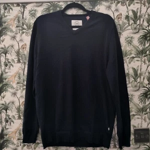 Mens Kronstadt V Neck Navy Jumper Extra Fine Merino Wool Size Xl - Picture 1 of 4