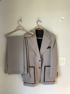 VTG Al F. Genton Men’s Suit - Beige Houndstooth Pattern, Size 44L - Picture 1 of 16