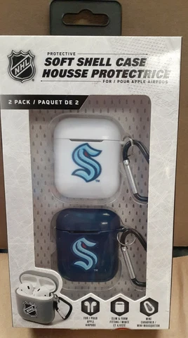 NHL SEATTLE KRAKEN Soft Shell Case for Apple Airpods with Slim Mini Carabiner Cover