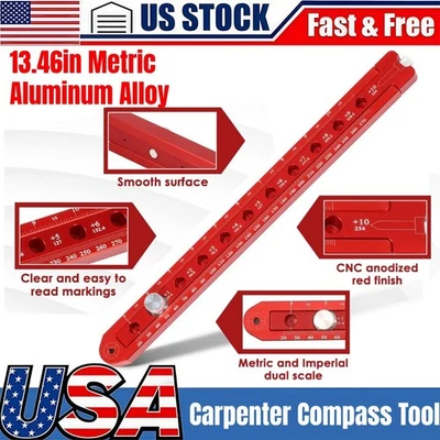 Woodworking Compass Scriber Aluminum Alloy Carpenter Circular Drawing Tool NEW - Image 1 of 4