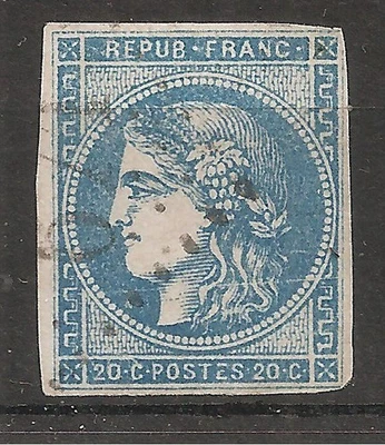 45B (1870) Cérès 20c bleu Emission de Bordeaux Oblitéré (cote 60e) (0875) - Photo 1/2