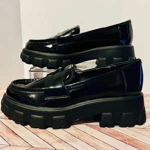 Bar III Paz Penny Loafer Plateau Damen 9M schwarz Lackleder Lug Preppy - Bild 1 von 9