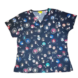 Wonderwink Scrub Top-Women’s Size XL, Polyester, C 25"/L 28.5", Dogs and Cats - Picture 1 of 2