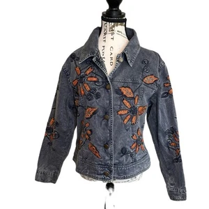 Christopher & Banks boho vintage women’s Meduim denim floral jacket embellished - Picture 1 of 7