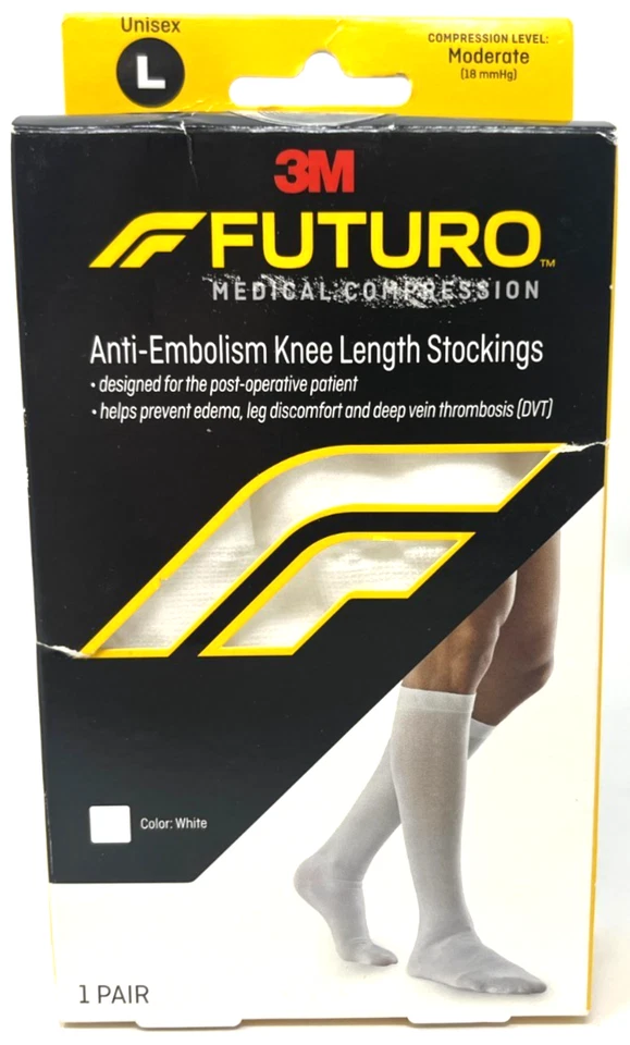 3m FUTURO Anti-embolism Large White Knee Length Closed Toe Stockings 1 Pair