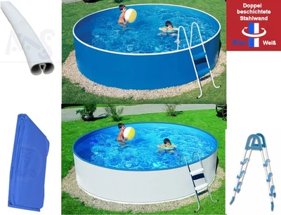 Stahlwandpool blau weiß 3,60 m x 0,90 m Rundbecken Leiter Poolfolie Swimmingpool - Bild 1 von 4