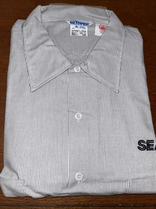 Vintage SEARS Herren Uniform Dienst Hemd Langarm Gestreift XXL-L Neu Topps - Bild 1 von 7