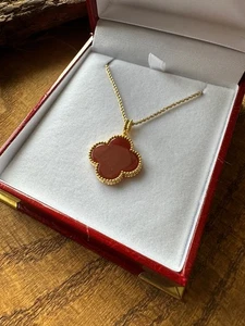 18K massives Gold 4H Kleeblatt Glücksbringer Anhänger 10K Damen Halskette 18" Seil Kette - Bild 1 von 17