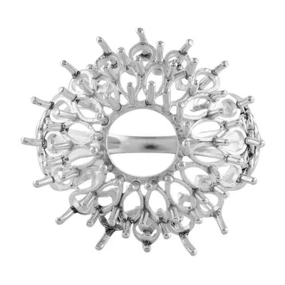 Semi Mount Ring 9.00 Mm Round Shape Cluster Wedding Ring 925 Sterling Silver - Image 1 of 4