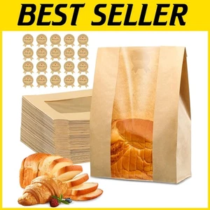 200 Stck. 50 % dickere Kraft Brot Beutel mit Fenster & Dichtungsaufkleber - 13,7 x 8,2 Zoll - Bild 1 von 8
