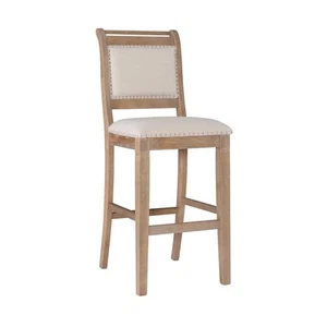 Linon Home Decor Kendra 30 pulgadas Taburete de bar de madera natural con respaldo alto con asiento de tela - Imagen 1 de 11