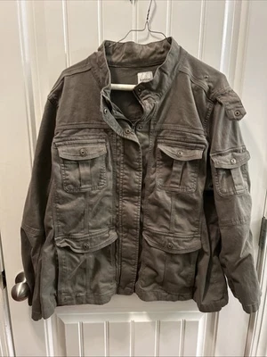 KENSIE джинсы куртка армия зеленый военный стиль утилиты джинсовой ткани карманы женщин Xl - Изображение 1 из 4