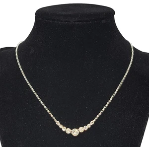 Monet Necklace Silver tone Crystal Rhinestone Minimalist 16"-18" - Picture 1 of 7