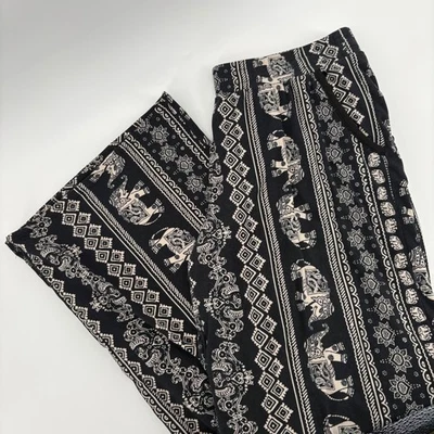 Pantalones para mujer JOE B Palazzo con estampado de elefante grandes negros beige pierna ancha Foto 1 de 4