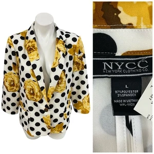 NYCC Blazer Womens Large Jacket Gold Floral Polka Dot Officecore Corpcore Career - Picture 1 of 14