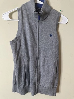 Colete Brooks Brothers Meninos M Cinza Azul Lã Coolmax Mistura de Algodão Zíper Completo E - Imagem 1 de 4