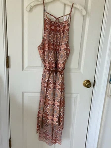 Summery spaghetti strap hi-lo dress in coral colors and cream lace back size 19 - Picture 1 of 5