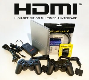 PlayStation 2 Silver Slimline Console HDMI Adapter PS2 Slim PAL 256MB HD - Picture 1 of 1