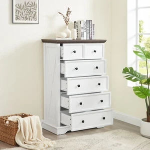 6Drawer Dresser cabinet Tall Chest Sideboard for Living Room Wood Grain Tabletop - Picture 1 of 19