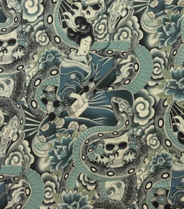 Alexander Henry "ZEN CHARMER 100% Cotton in Indigo & Tea - Picture 1 of 1
