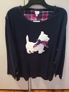 Womens Damart Check Scottie Pyjama Top Size 18 Scottish Dog With Bow - Picture 1 of 6