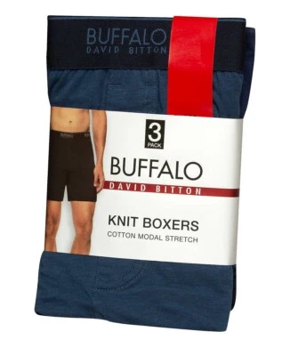 Paquete de 3 boxer tejido negro Buffalo David Bitton para hombre pequeño mediano grande X grande Foto 1 de 4