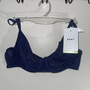 NWT DKNY Modern Lace Sheer Unlined Demi Bra DK4019 Size 36B Dark Blue - Picture 1 of 7