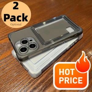 Bumper Crystal Clear Card Holder Phone Case Side Push for IPhone 16 15 Pro Max - Picture 1 of 9