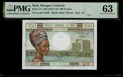 Mali 100 Francs 1972-73 PMG 63 UNC P#11 Banque Centrale - Image 1 of 4