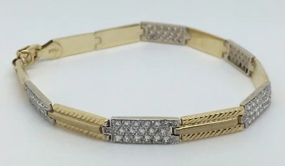 14K YELLOW GOLD WOMAN'S PANEL BRACELET WITH CUBIC ZIRCON STONES - Image 1 of 4