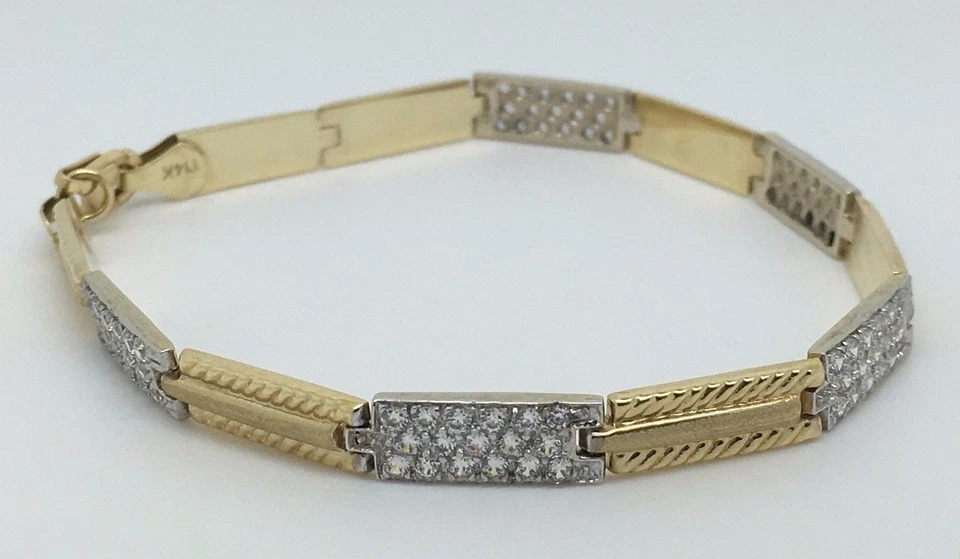 14K YELLOW GOLD WOMAN'S PANEL BRACELET WITH CUBIC ZIRCON STONES - Image 1 of 4