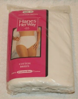 Vintage 1992 Hanes Her Way Tamanho 10 Feminino 3 Pares Cuecas de Algodão, Branco Novo Selado  - Imagem 1 de 3