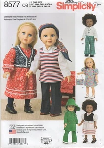 Simplicity Sewing Pattern 8577 Doll 18" Clothes Dress Trousers Hat Jacket Bag - Picture 1 of 13