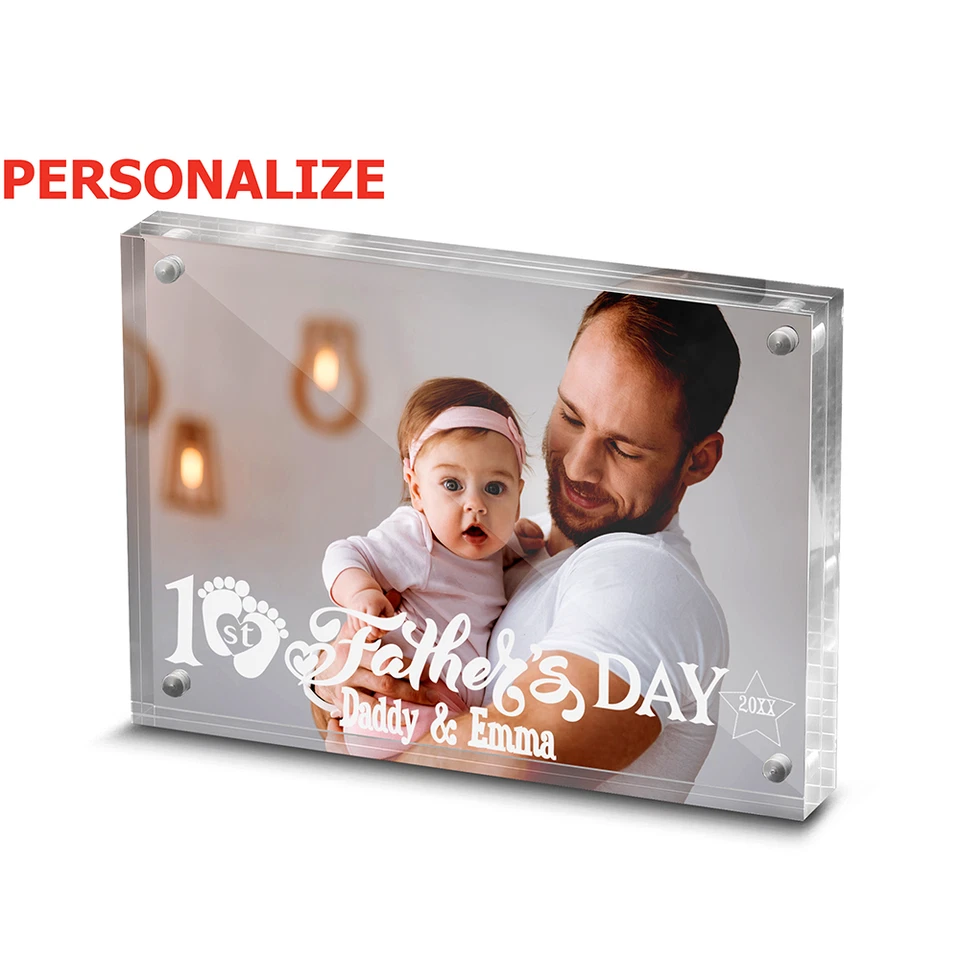 PERSONALIZE-First Father's  Day-Daddy and Me-Dad and Baby-Acrylic Picture Frame - Image 1 of 4