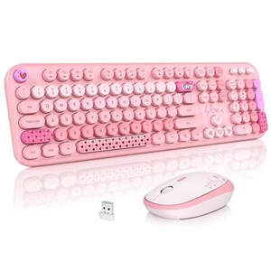 Wireless Keyboard Mouse Typewriter Full Size Number Pad USB Pink Colorful - Picture 1 of 7