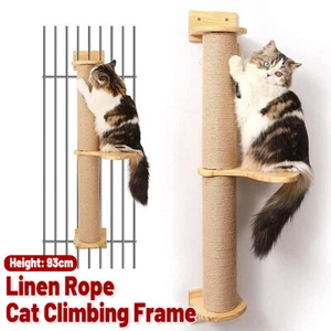 Cat Climbing Frame Wall Post Flax Rope Scratcher Hanging Toy Furniture Kittens - Picture 1 of 12